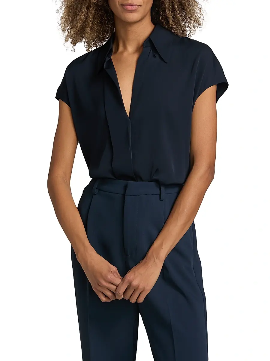 Vince Women's Hidden Placket Cap-Sleeve Blouse | Thumbnail 3 Vince Women's Hidden Placket Cap-Sleeve Blouse | Thumbnail 3