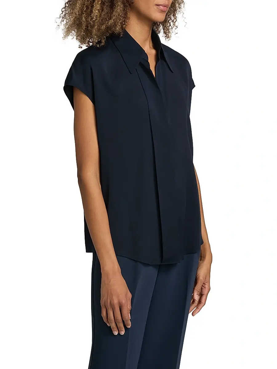 Vince Women's Hidden Placket Cap-Sleeve Blouse | Thumbnail 4 Vince Women's Hidden Placket Cap-Sleeve Blouse | Thumbnail 4