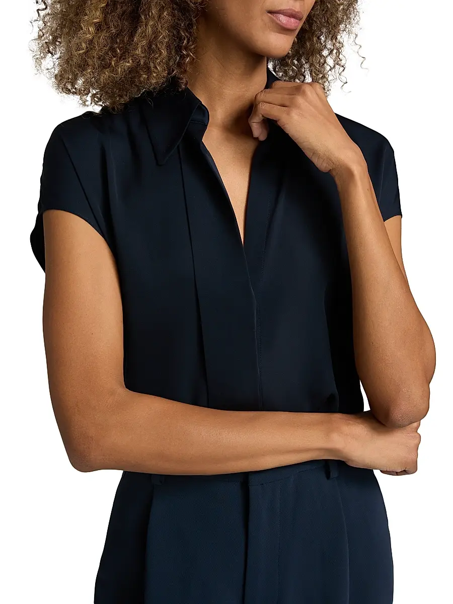 Vince Women's Hidden Placket Cap-Sleeve Blouse | Thumbnail 6 Vince Women's Hidden Placket Cap-Sleeve Blouse | Thumbnail 6