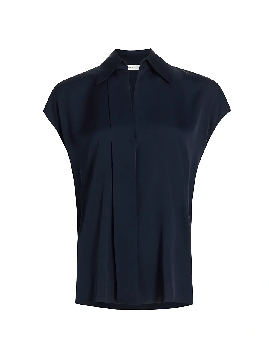 Vince Women's Hidden Placket Cap-Sleeve Blouse