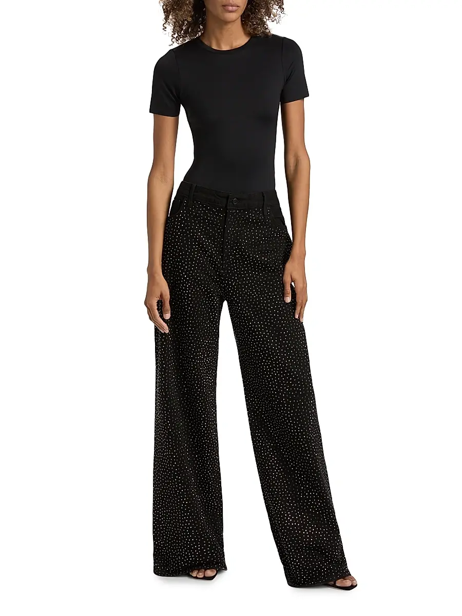GOOD AMERICAN Women's Good Ease Embellished Baggy Jeans | Thumbnail 2 GOOD AMERICAN Women's Good Ease Embellished Baggy Jeans | Thumbnail 2