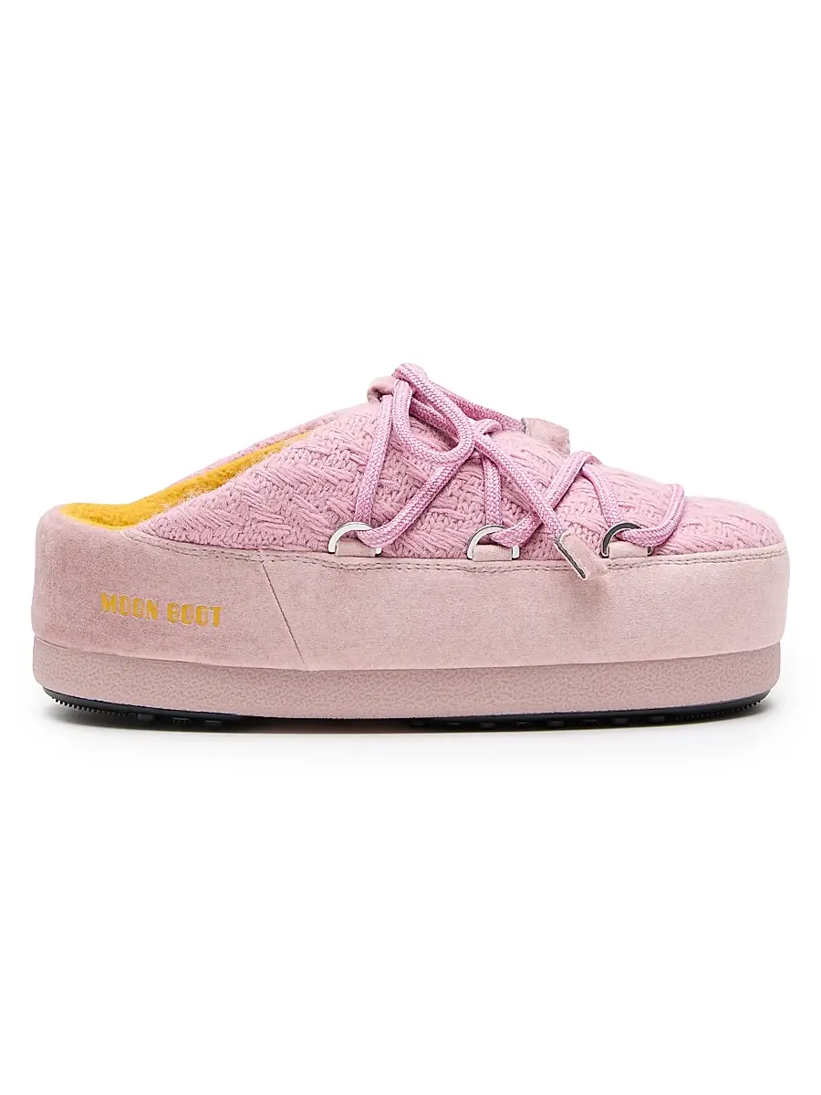 Moon Boot Women's MB x Guest In Residence EVX Chalet Knit & Suede Mules - Rose | Image 1 Moon Boot Women's MB x Guest In Residence EVX Chalet Knit & Suede Mules - Rose | Image 1