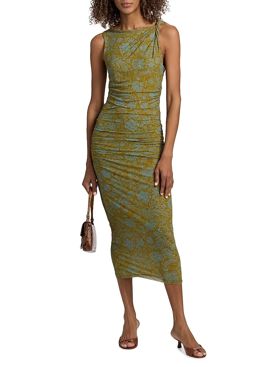 Veronica Beard Women's Otessa Printed Ruched Maxi Dress | Thumbnail 3 Veronica Beard Women's Otessa Printed Ruched Maxi Dress | Thumbnail 3