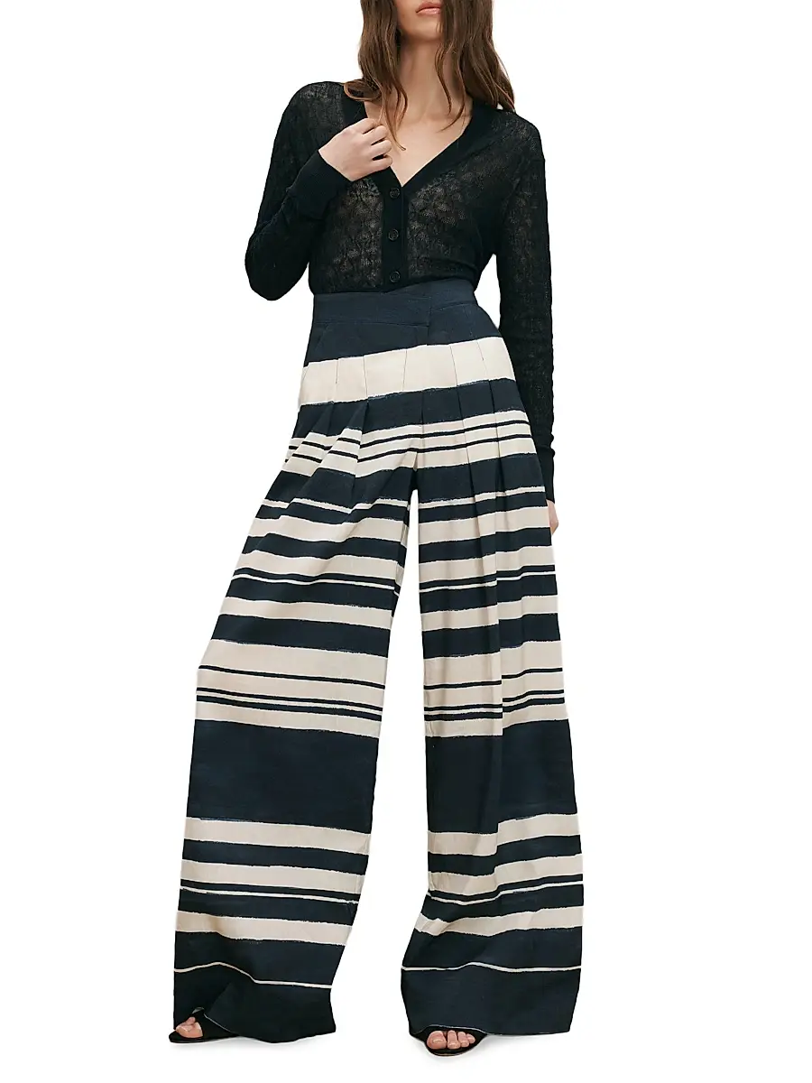Veronica Beard Women's Heron Striped Linen-Blend Wide-Leg Pants | Thumbnail 2