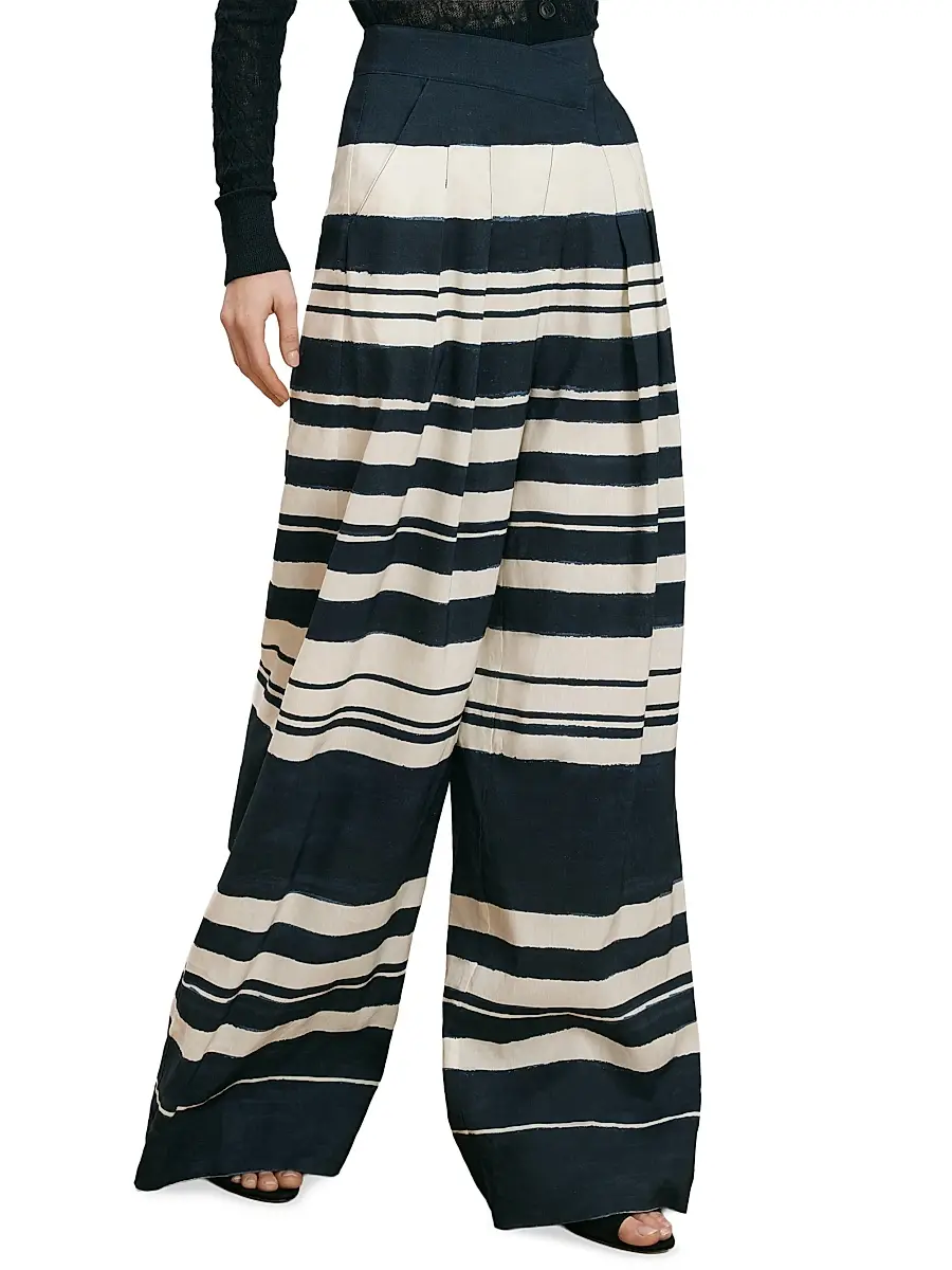 Veronica Beard Women's Heron Striped Linen-Blend Wide-Leg Pants | Thumbnail 3