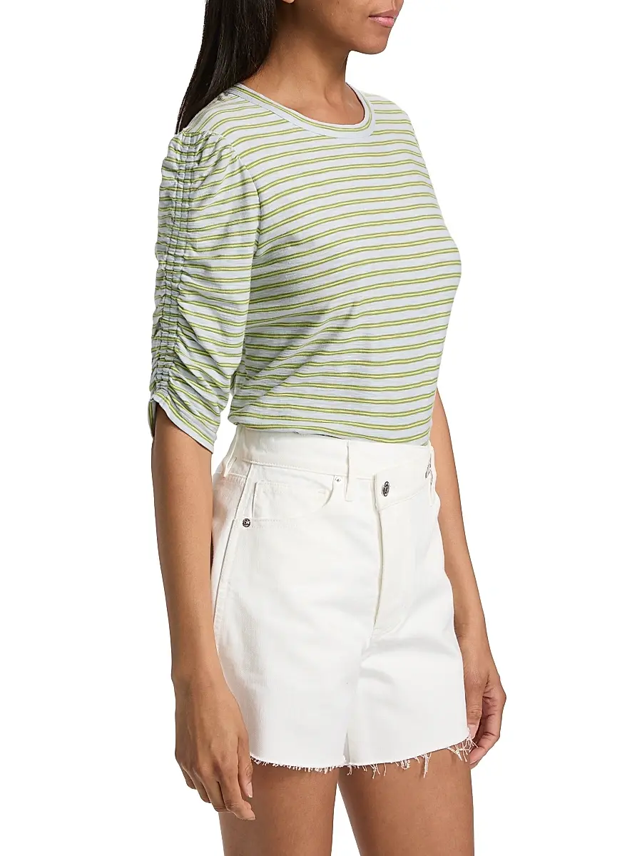 Veronica Beard Women's Waldorf Striped Ruched-Sleeve Cotton Jersey T-Shirt | Thumbnail 4 Veronica Beard Women's Waldorf Striped Ruched-Sleeve Cotton Jersey T-Shirt | Thumbnail 4