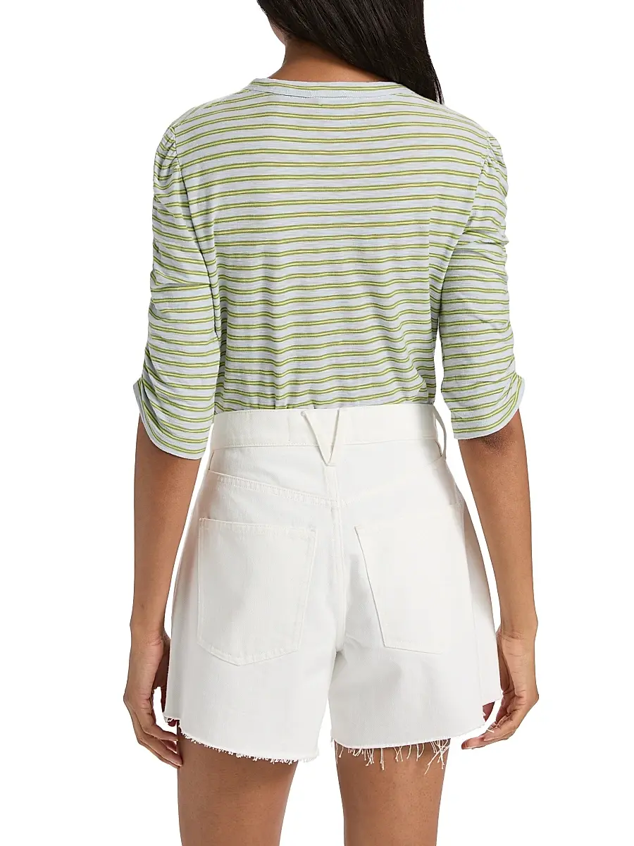 Veronica Beard Women's Waldorf Striped Ruched-Sleeve Cotton Jersey T-Shirt | Thumbnail 5 Veronica Beard Women's Waldorf Striped Ruched-Sleeve Cotton Jersey T-Shirt | Thumbnail 5