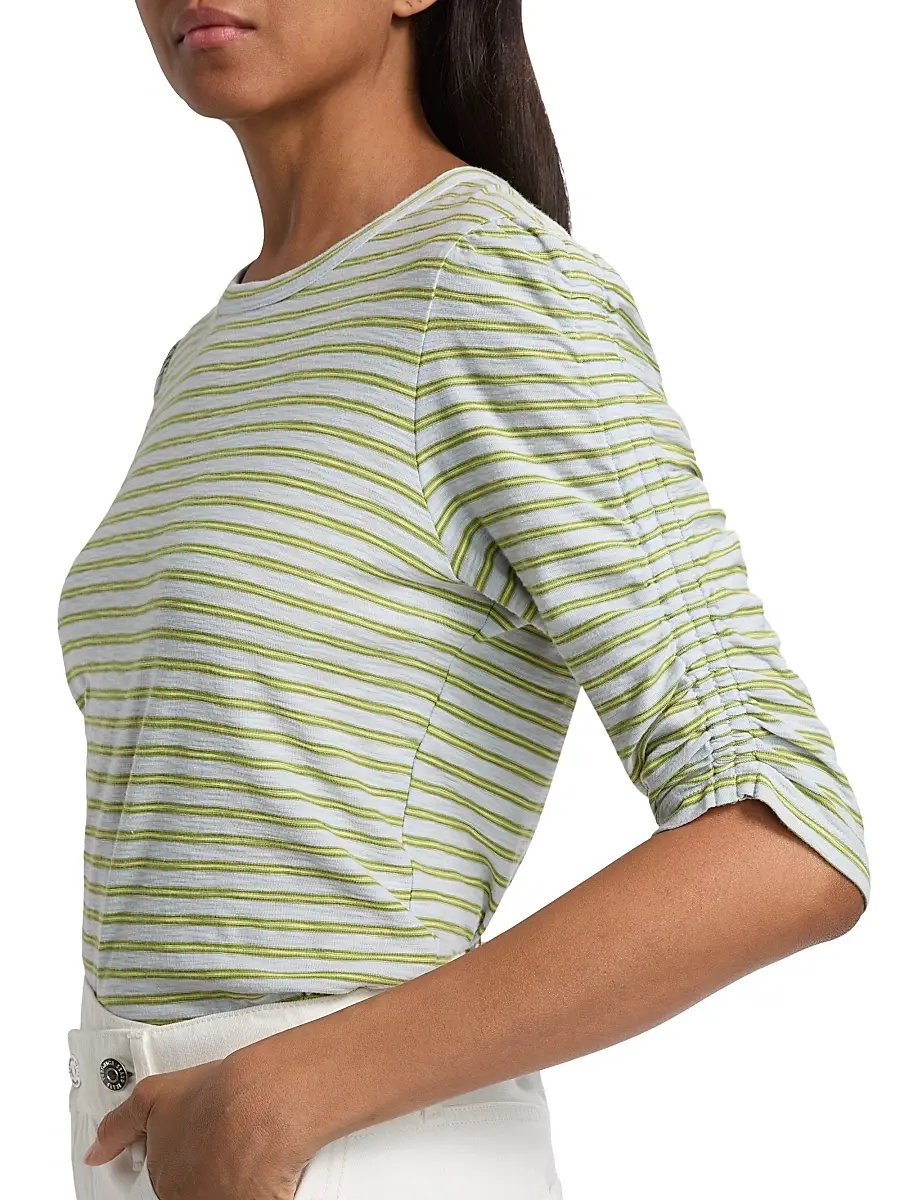 Veronica Beard Women's Waldorf Striped Ruched-Sleeve Cotton Jersey T-Shirt | Thumbnail 6 Veronica Beard Women's Waldorf Striped Ruched-Sleeve Cotton Jersey T-Shirt | Thumbnail 6