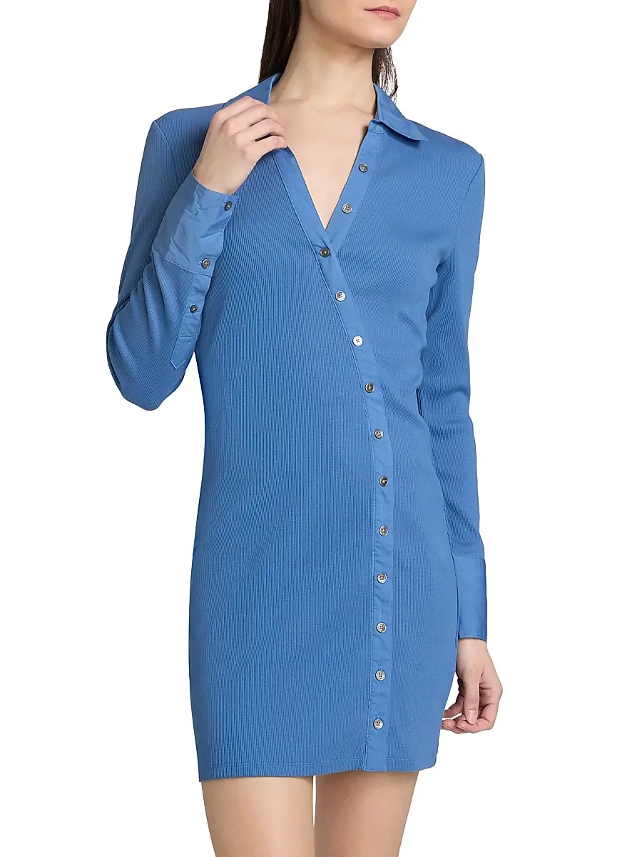 Veronica Beard Women's Brenner Rib-Knit Stretch-Cotton Mini-Shirtdress | Thumbnail 3 Veronica Beard Women's Brenner Rib-Knit Stretch-Cotton Mini-Shirtdress | Thumbnail 3
