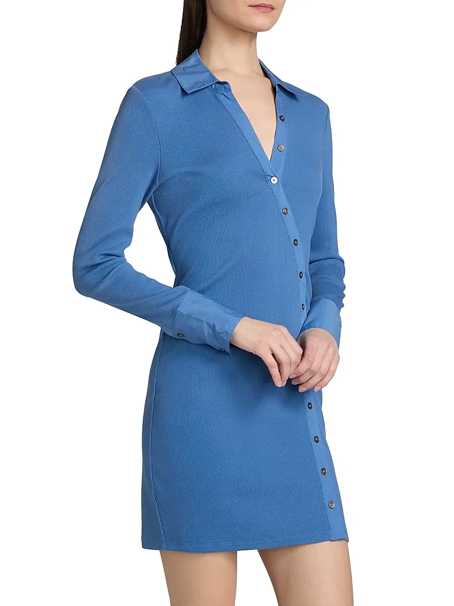 Veronica Beard Women's Brenner Rib-Knit Stretch-Cotton Mini-Shirtdress | Thumbnail 4 Veronica Beard Women's Brenner Rib-Knit Stretch-Cotton Mini-Shirtdress | Thumbnail 4