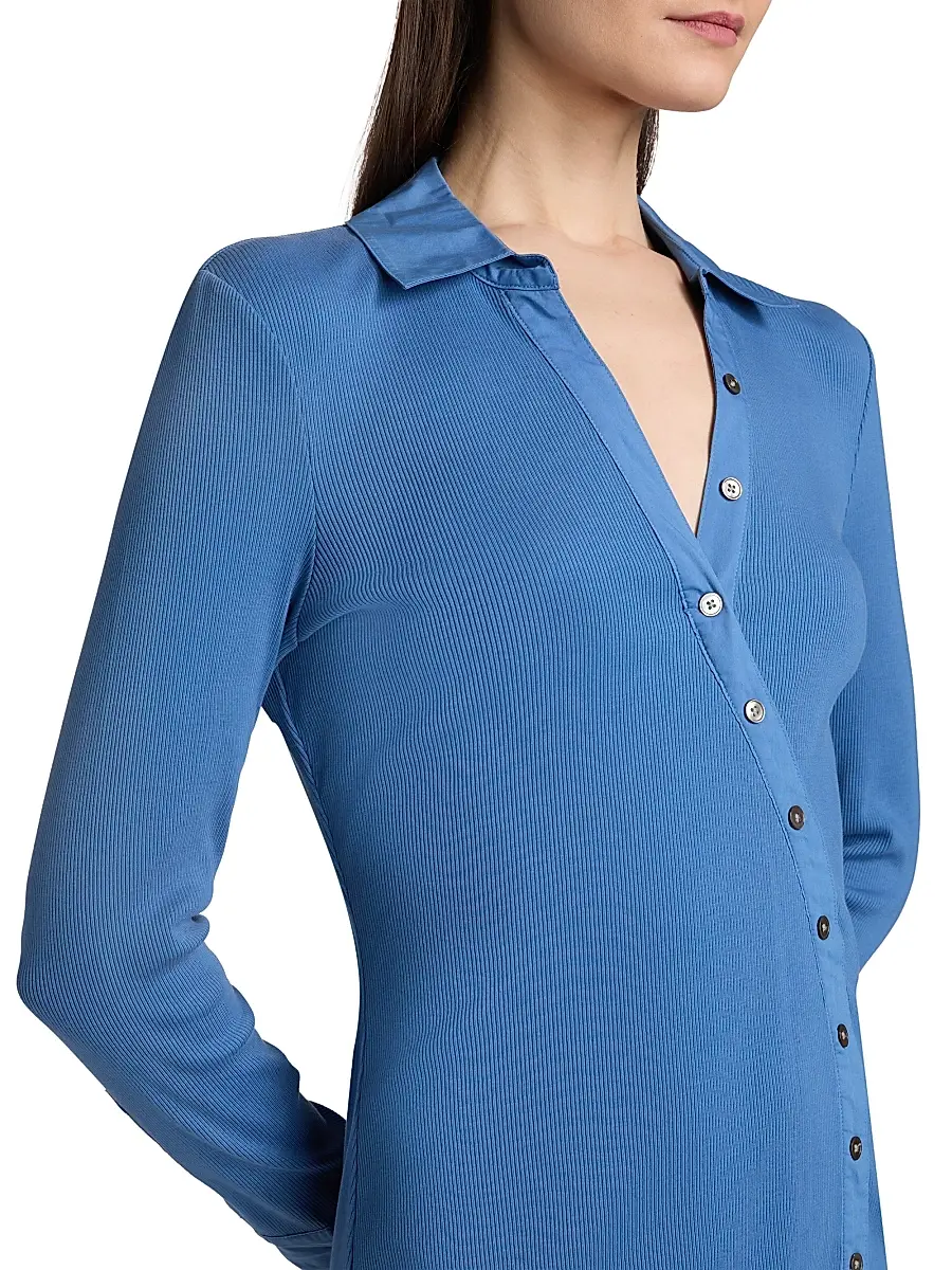Veronica Beard Women's Brenner Rib-Knit Stretch-Cotton Mini-Shirtdress | Thumbnail 6 Veronica Beard Women's Brenner Rib-Knit Stretch-Cotton Mini-Shirtdress | Thumbnail 6