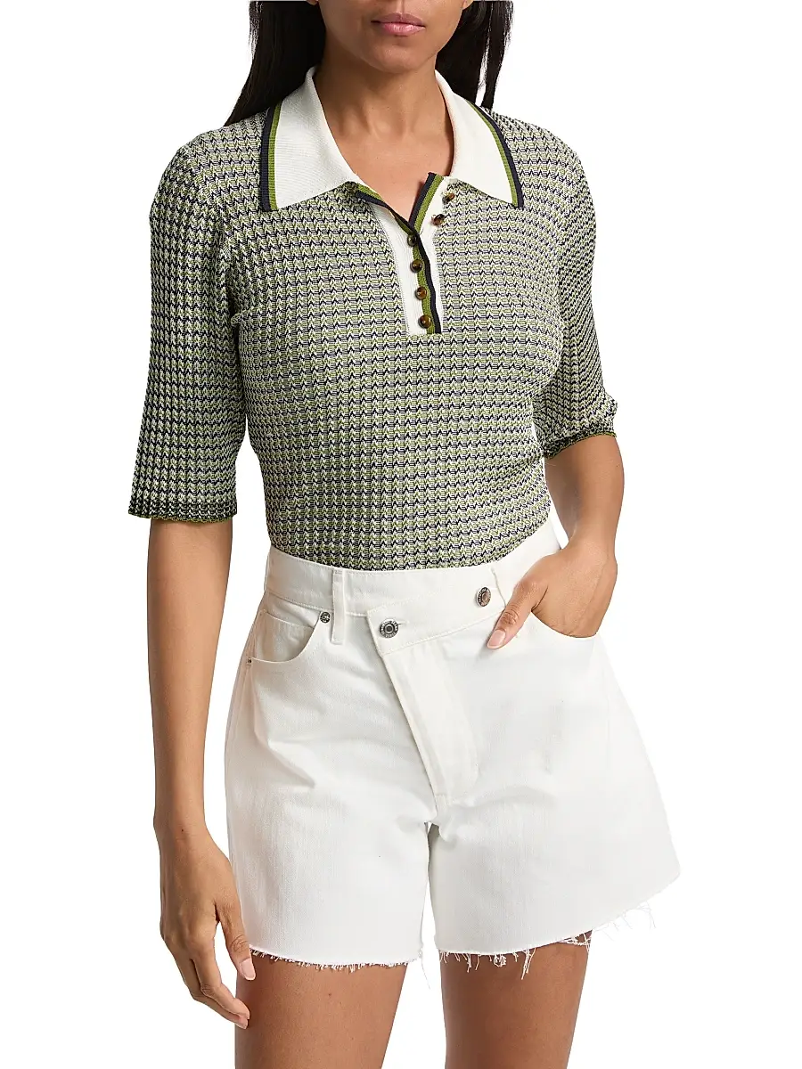 Veronica Beard Women's Soza Textured-Chevron Polo Top | Thumbnail 3 Veronica Beard Women's Soza Textured-Chevron Polo Top | Thumbnail 3