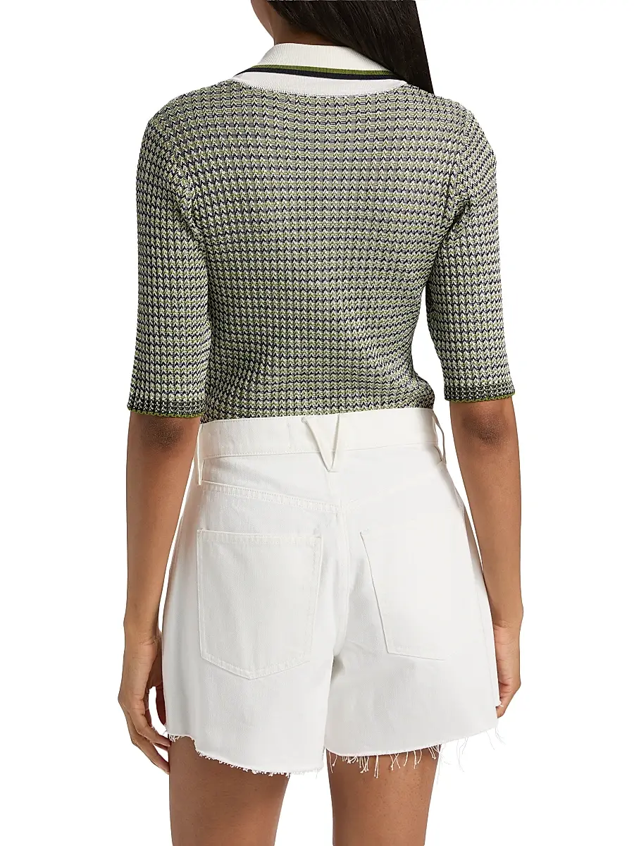 Veronica Beard Women's Soza Textured-Chevron Polo Top | Thumbnail 5 Veronica Beard Women's Soza Textured-Chevron Polo Top | Thumbnail 5