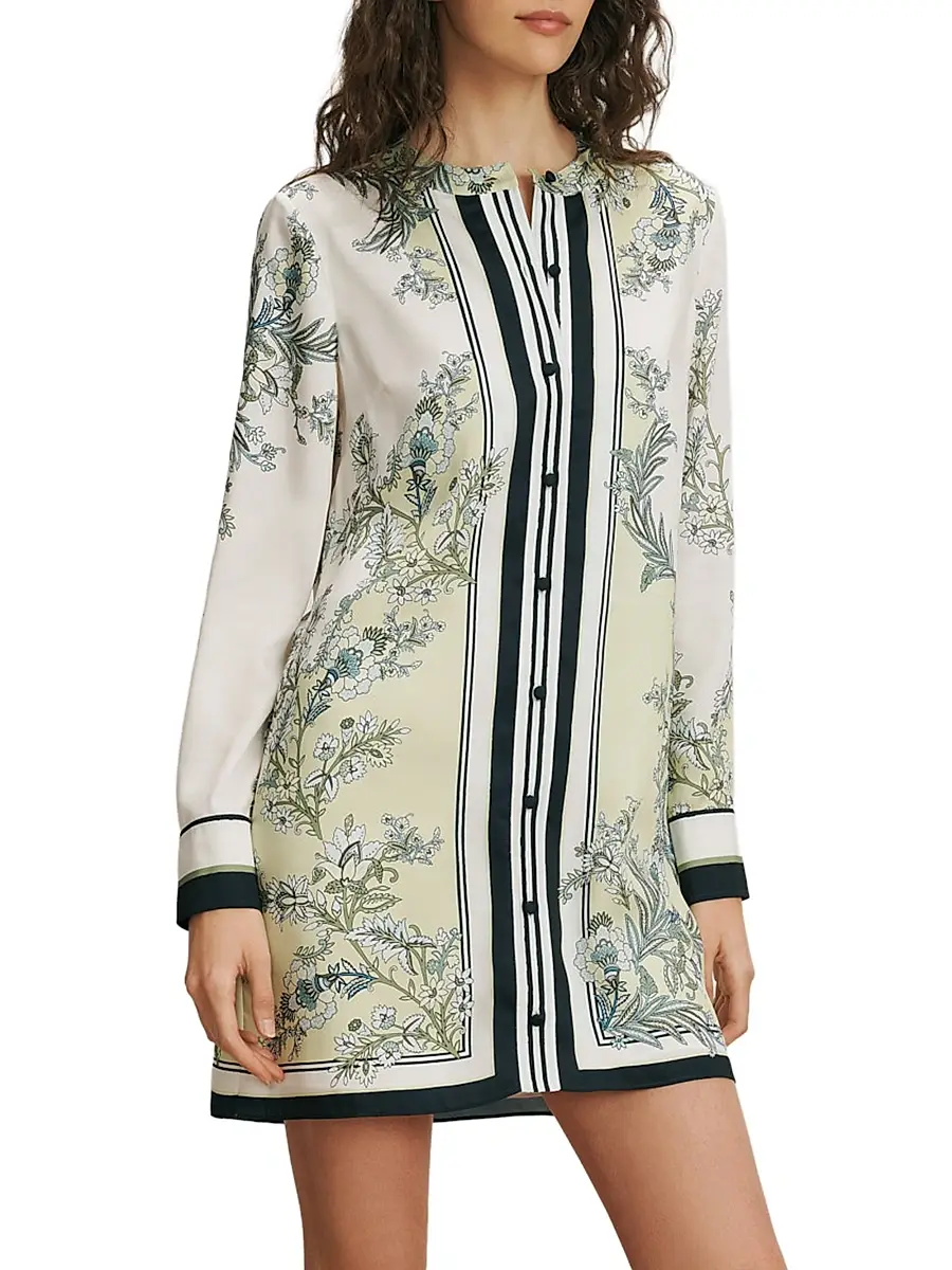 Veronica Beard Women's Carstowe Floral Satin Mini-Shirtdress | Thumbnail 2 Veronica Beard Women's Carstowe Floral Satin Mini-Shirtdress | Thumbnail 2