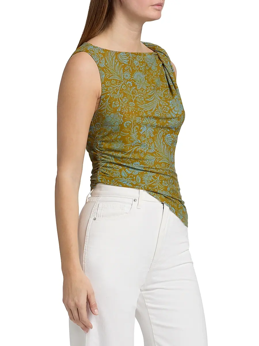 Veronica Beard Women's Otessa Printed Sleeveless Draped Top | Thumbnail 4 Veronica Beard Women's Otessa Printed Sleeveless Draped Top | Thumbnail 4