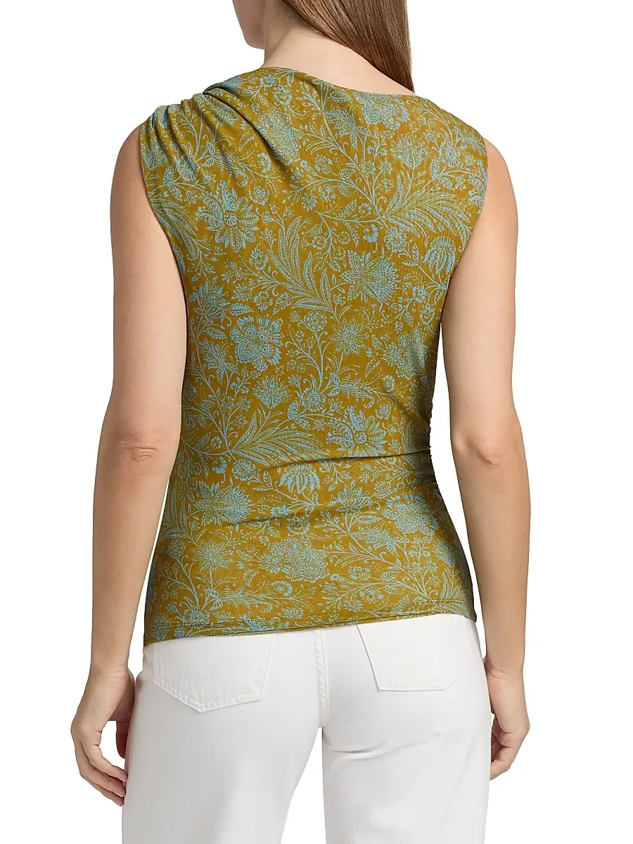Veronica Beard Women's Otessa Printed Sleeveless Draped Top | Thumbnail 5 Veronica Beard Women's Otessa Printed Sleeveless Draped Top | Thumbnail 5
