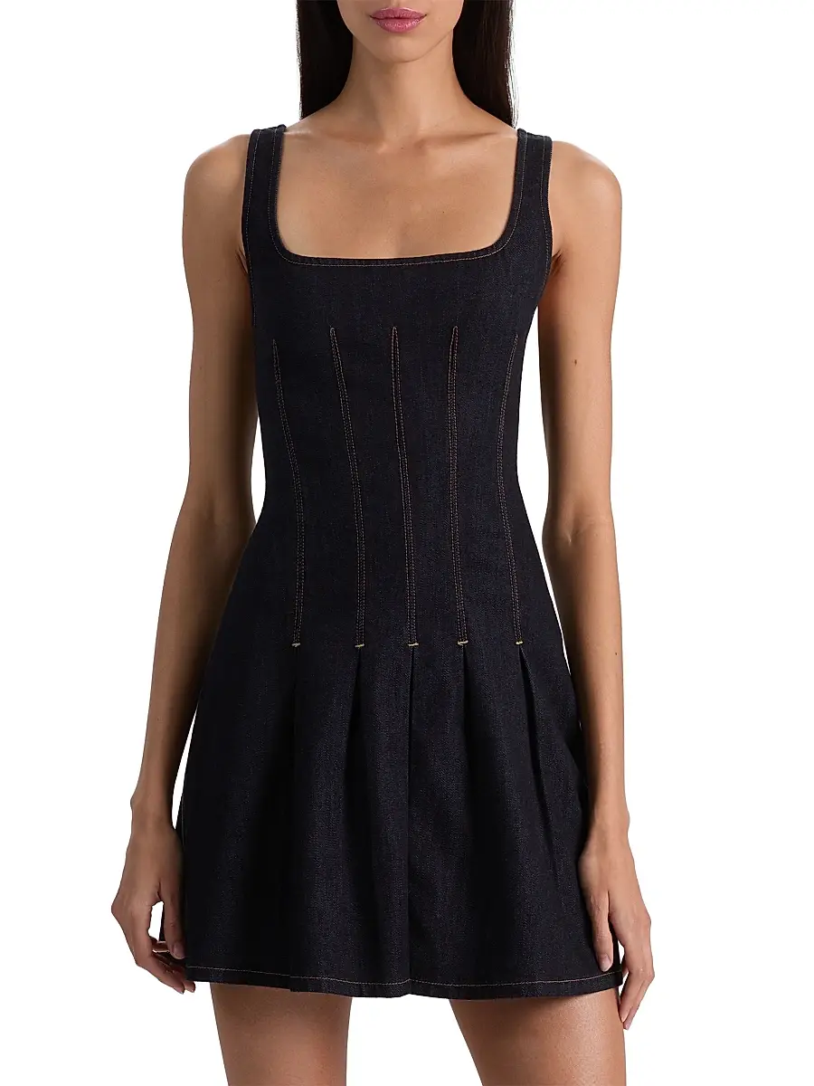 Alice + Olivia Women's Hollis Square Neck Denim A-Line Minidress | Thumbnail 3