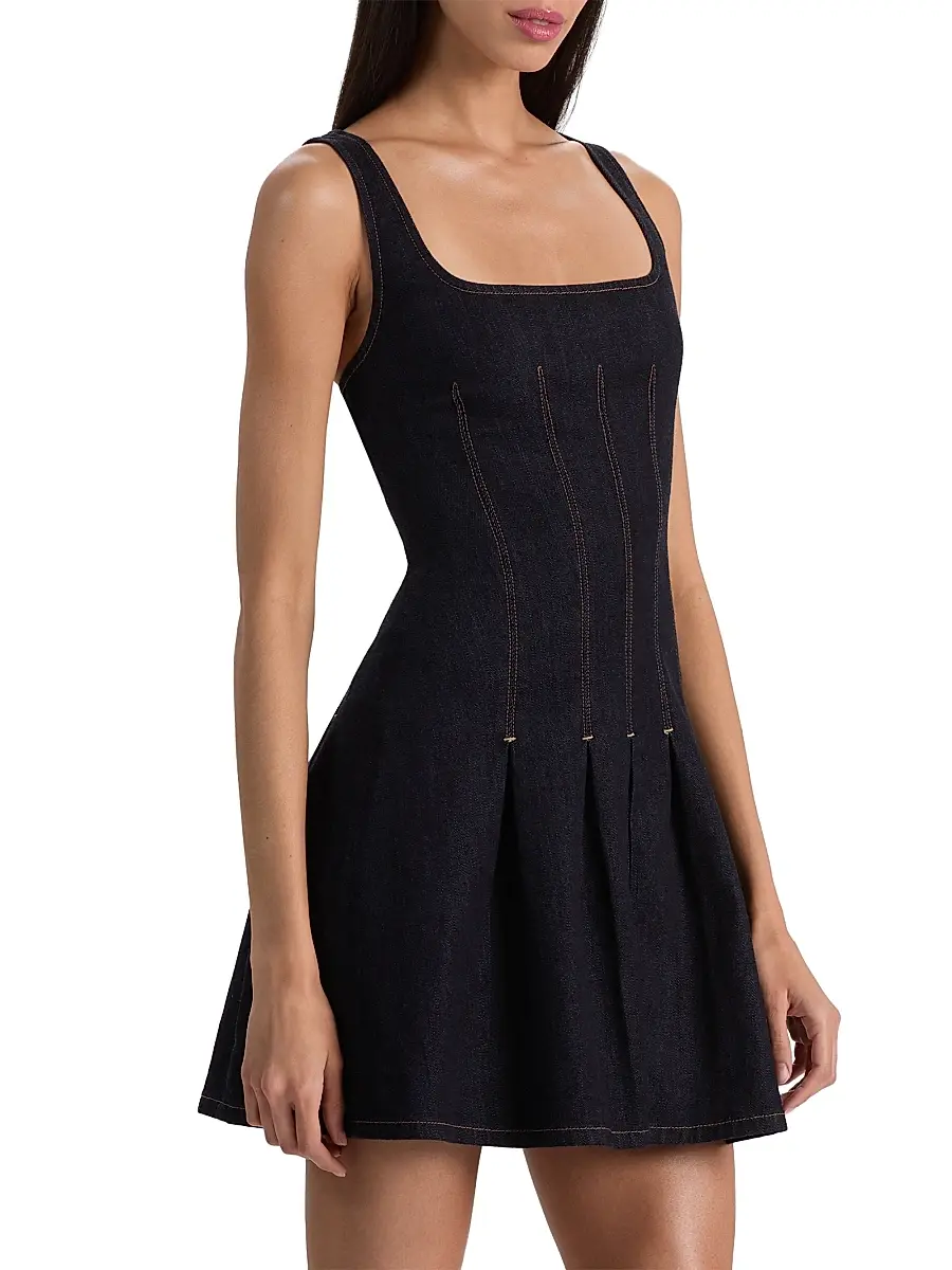 Alice + Olivia Women's Hollis Square Neck Denim A-Line Minidress | Thumbnail 4
