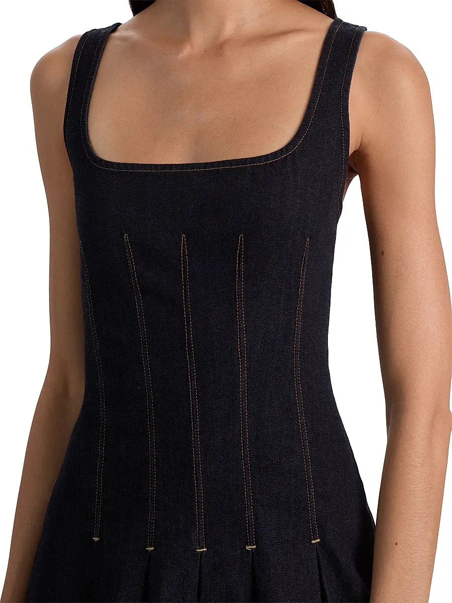 Alice + Olivia Women's Hollis Square Neck Denim A-Line Minidress | Thumbnail 6