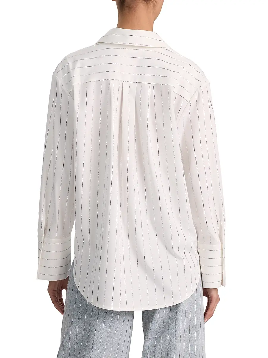 Alice + Olivia Women's Rhinestone Pinstriped Oversized Button-Front Shirt | Thumbnail 5 Alice + Olivia Women's Rhinestone Pinstriped Oversized Button-Front Shirt | Thumbnail 5
