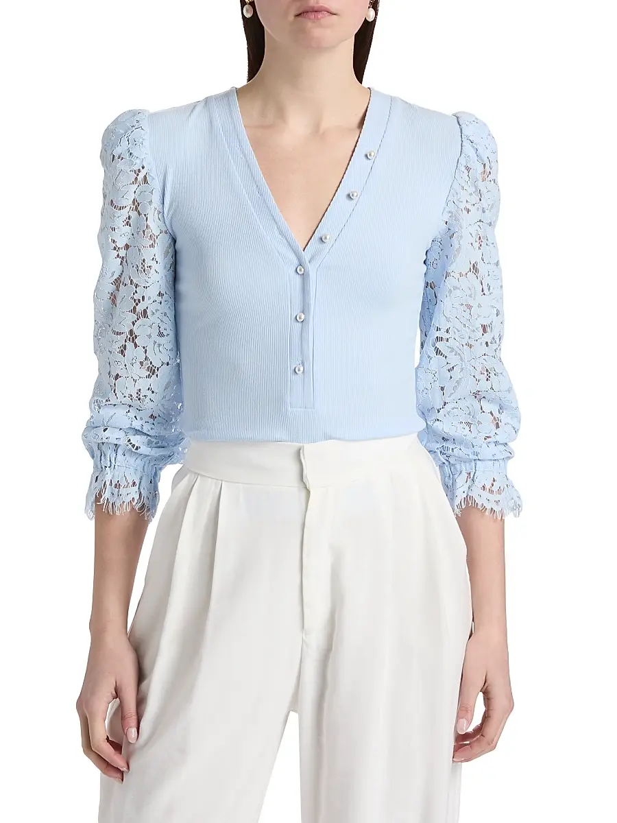 Generation Love Women's Mckenna Puff-Sleeve Lace Henley | Thumbnail 3 Generation Love Women's Mckenna Puff-Sleeve Lace Henley | Thumbnail 3