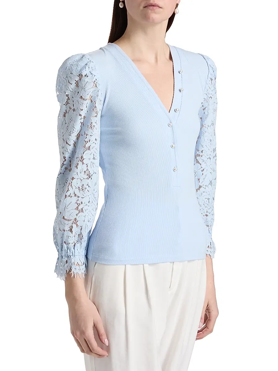 Generation Love Women's Mckenna Puff-Sleeve Lace Henley | Thumbnail 4 Generation Love Women's Mckenna Puff-Sleeve Lace Henley | Thumbnail 4