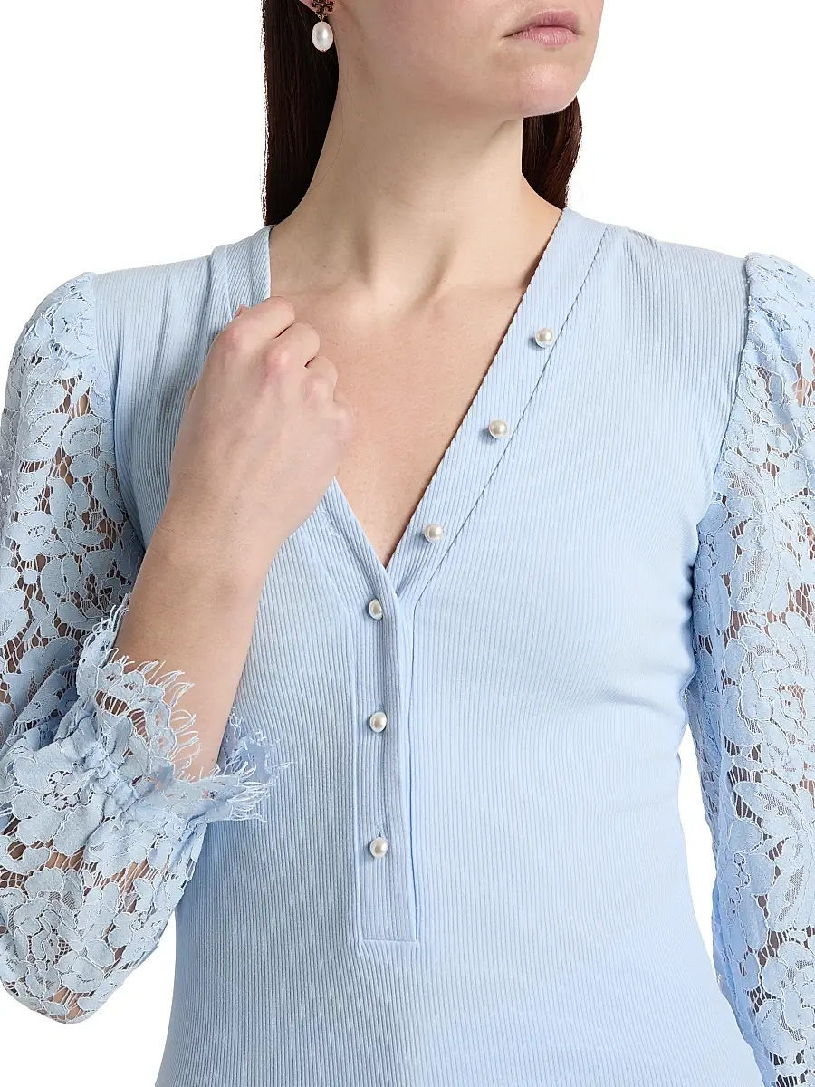Generation Love Women's Mckenna Puff-Sleeve Lace Henley | Thumbnail 6 Generation Love Women's Mckenna Puff-Sleeve Lace Henley | Thumbnail 6