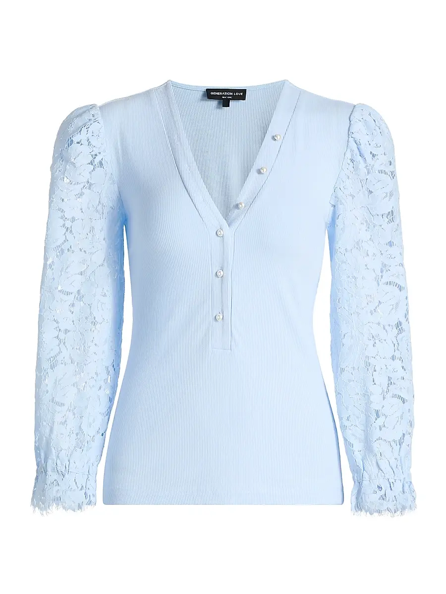 Generation Love Women's Mckenna Puff-Sleeve Lace Henley