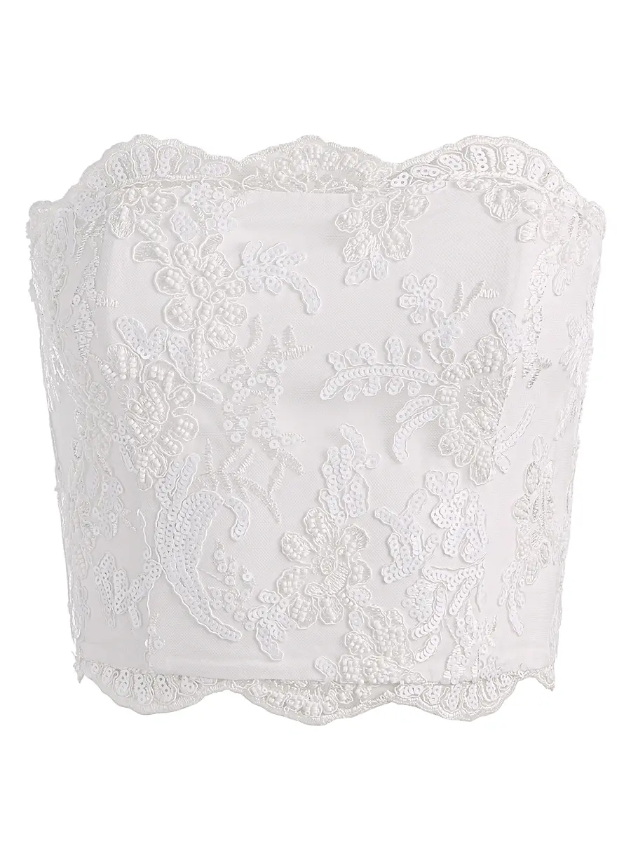 Alice + Olivia Women's Ceresi Embellished Lace Bandeau Top - Off White | Image 1 Alice + Olivia Women's Ceresi Embellished Lace Bandeau Top - Off White | Image 1