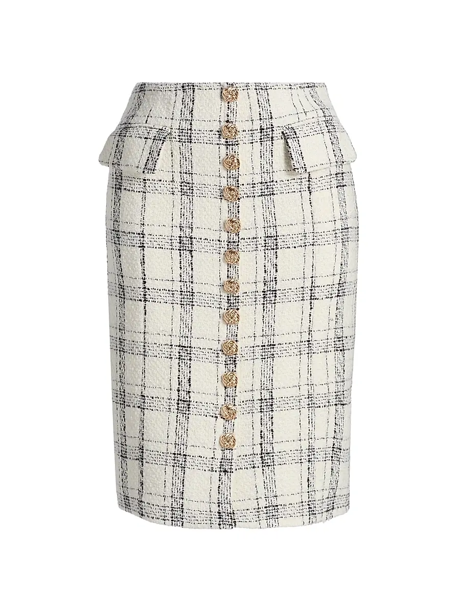 Generation Love Women's Riley Windowpane Metallic-Tweed Knee-Length Skirt