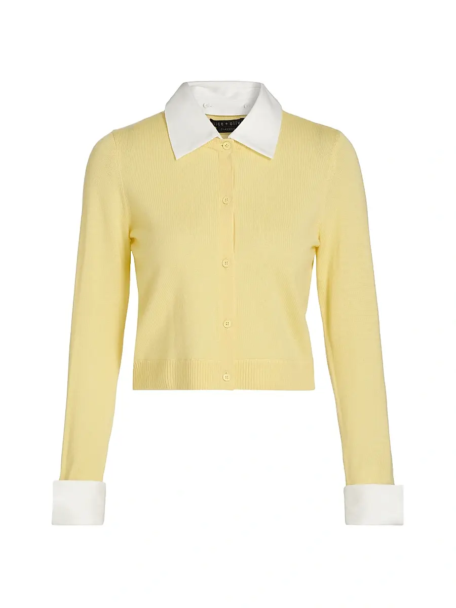 Alice + Olivia Women's Dollie Cotton Collared Cardigan