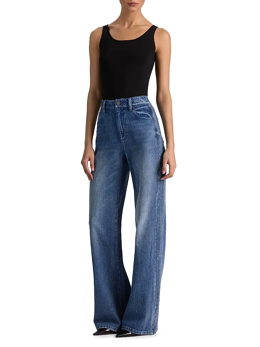 Alice + Olivia Women's Chic Crystal-Embellished High-Rise Wide-Leg Jeans | Thumbnail 2 Alice + Olivia Women's Chic Crystal-Embellished High-Rise Wide-Leg Jeans | Thumbnail 2