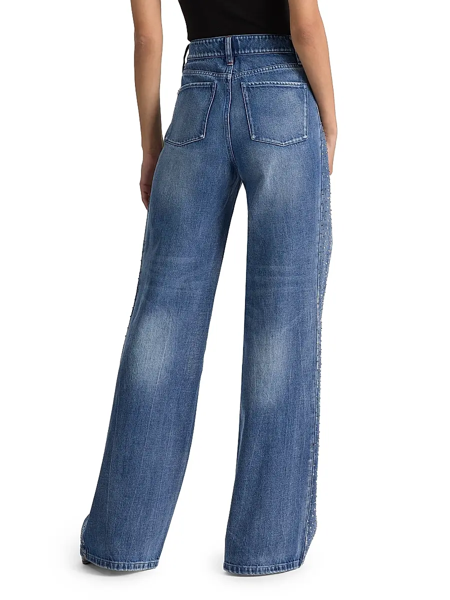 Alice + Olivia Women's Chic Crystal-Embellished High-Rise Wide-Leg Jeans | Thumbnail 5 Alice + Olivia Women's Chic Crystal-Embellished High-Rise Wide-Leg Jeans | Thumbnail 5