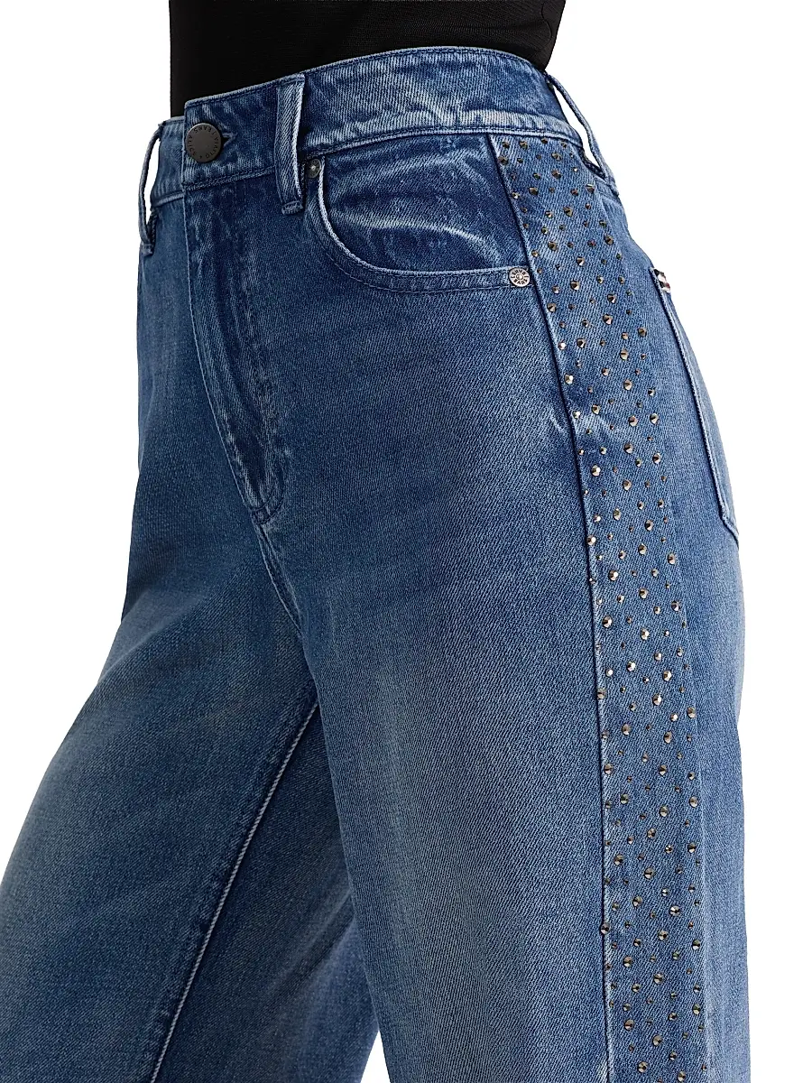 Alice + Olivia Women's Chic Crystal-Embellished High-Rise Wide-Leg Jeans | Thumbnail 6 Alice + Olivia Women's Chic Crystal-Embellished High-Rise Wide-Leg Jeans | Thumbnail 6
