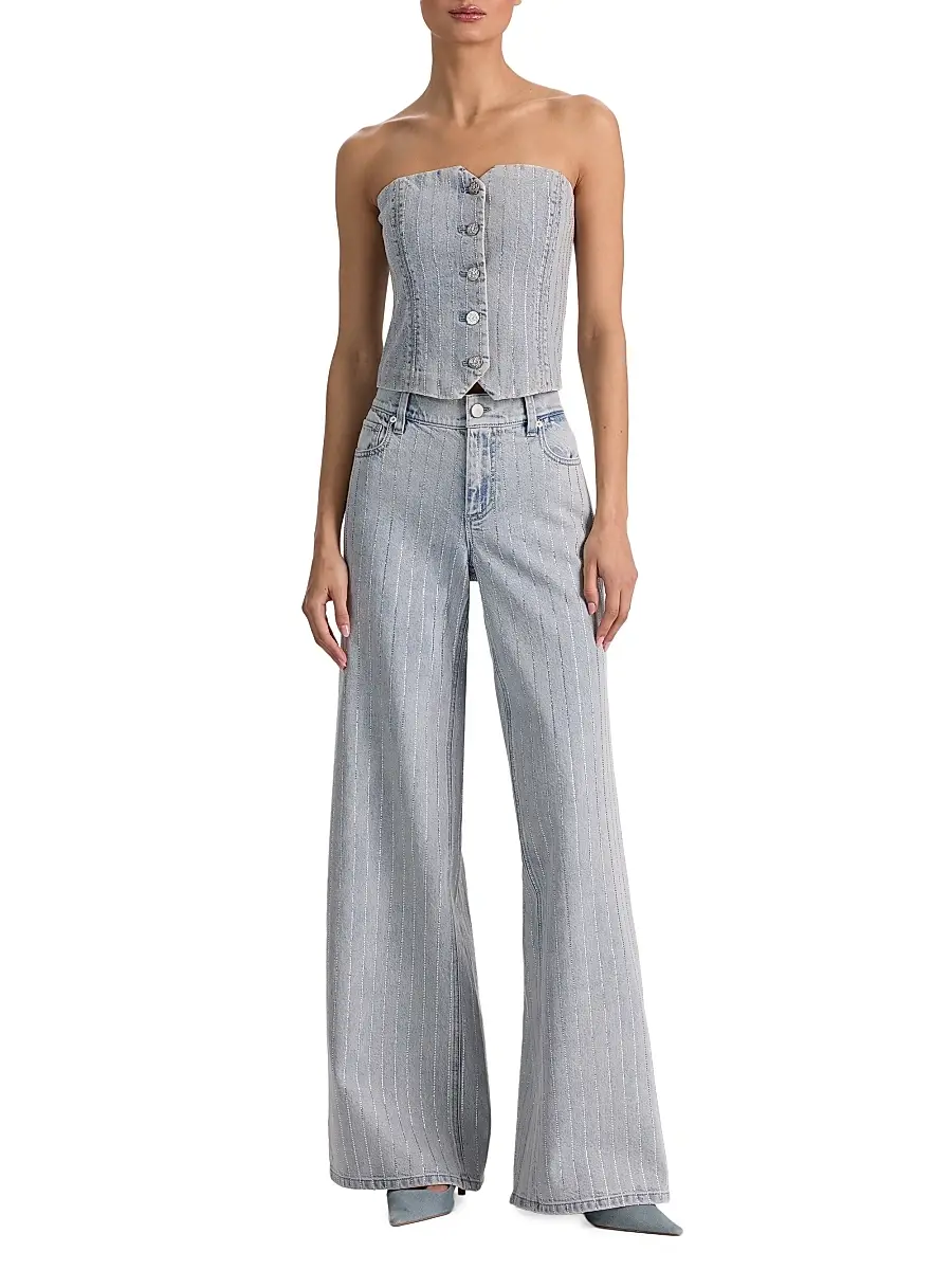 Alice + Olivia Women's Kelcey Rhinestone Pinstriped Bustier Top | Thumbnail 2 Alice + Olivia Women's Kelcey Rhinestone Pinstriped Bustier Top | Thumbnail 2