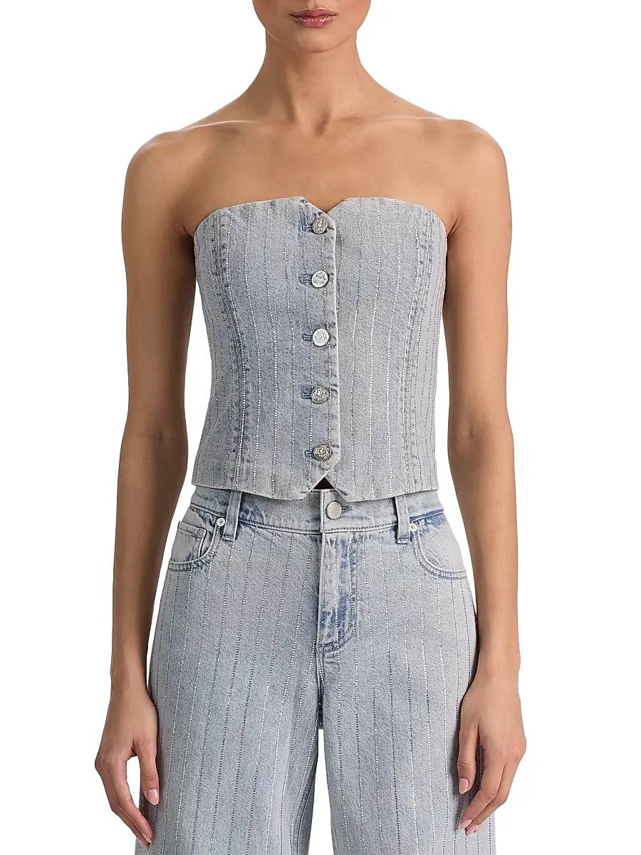 Alice + Olivia Women's Kelcey Rhinestone Pinstriped Bustier Top | Thumbnail 3 Alice + Olivia Women's Kelcey Rhinestone Pinstriped Bustier Top | Thumbnail 3
