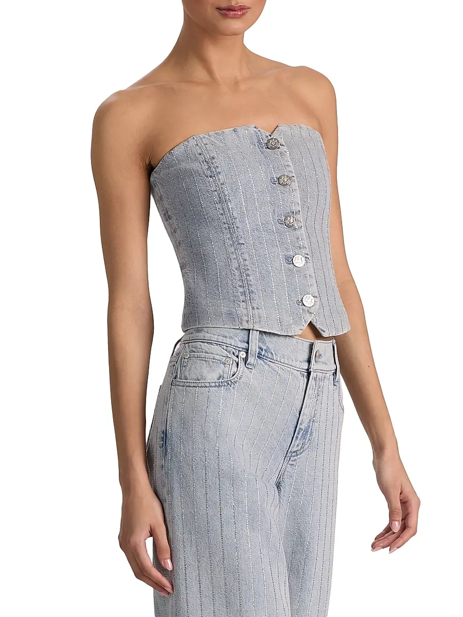 Alice + Olivia Women's Kelcey Rhinestone Pinstriped Bustier Top | Thumbnail 4 Alice + Olivia Women's Kelcey Rhinestone Pinstriped Bustier Top | Thumbnail 4