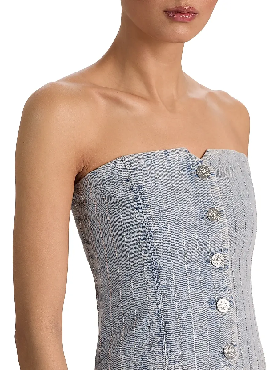 Alice + Olivia Women's Kelcey Rhinestone Pinstriped Bustier Top | Thumbnail 6 Alice + Olivia Women's Kelcey Rhinestone Pinstriped Bustier Top | Thumbnail 6