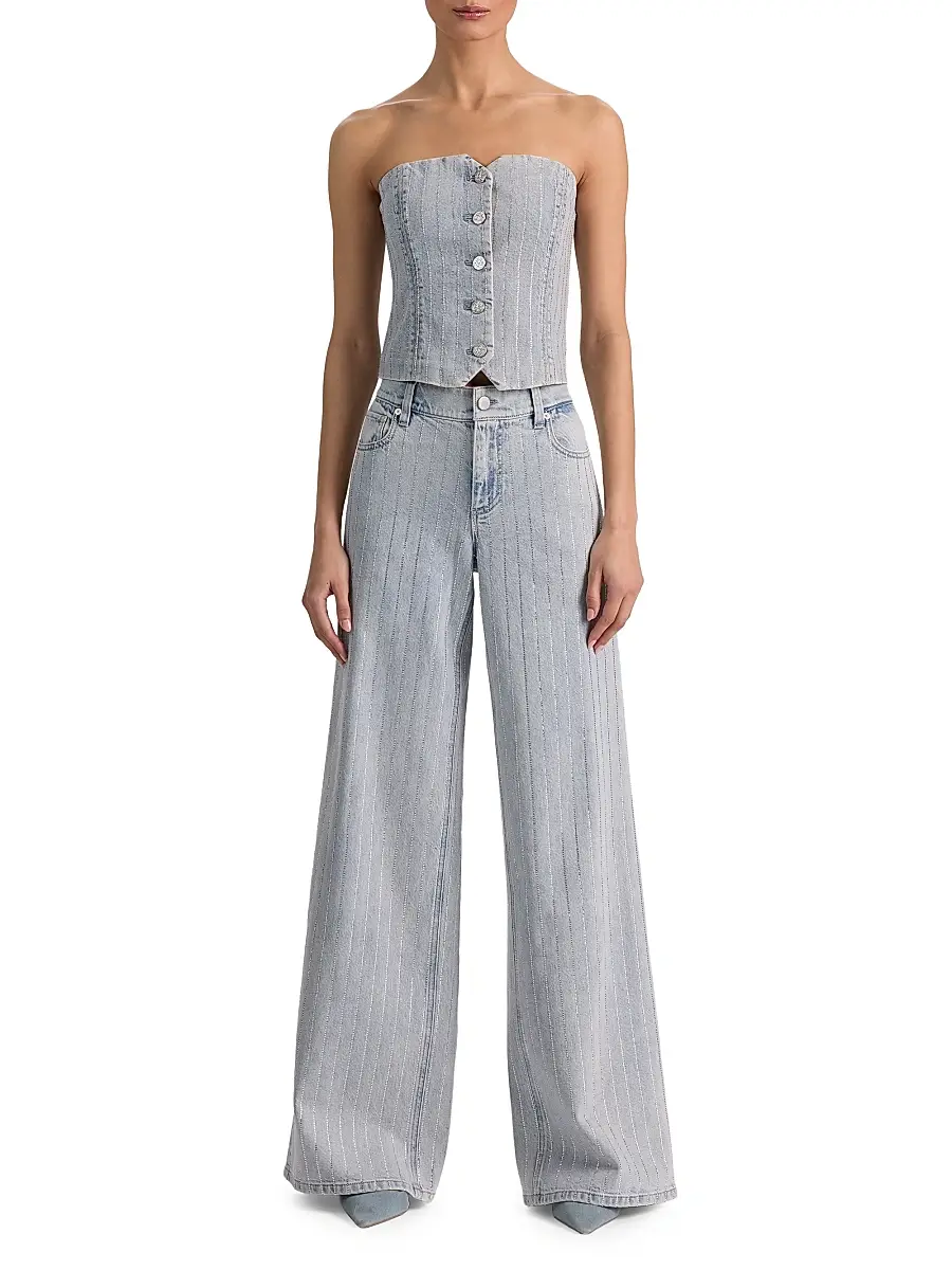 Alice + Olivia Women's Embellished Wide-Leg Jeans | Thumbnail 2 Alice + Olivia Women's Embellished Wide-Leg Jeans | Thumbnail 2