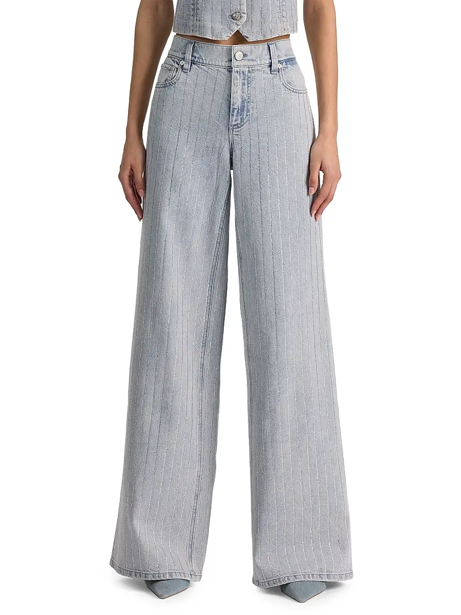 Alice + Olivia Women's Embellished Wide-Leg Jeans | Thumbnail 3 Alice + Olivia Women's Embellished Wide-Leg Jeans | Thumbnail 3