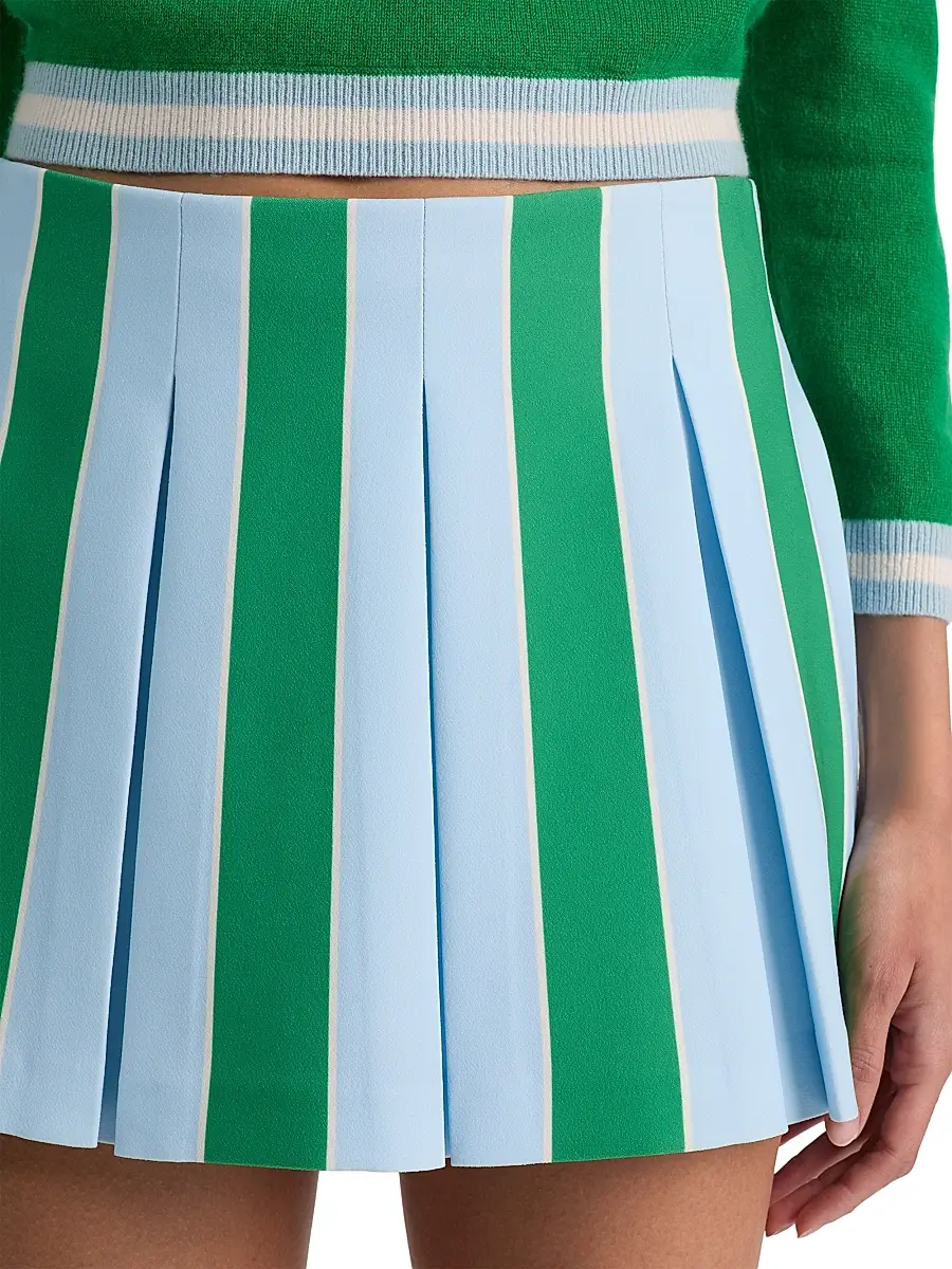 Alice + Olivia Women's Emilie Striped Box-Pleated Miniskirt | Thumbnail 6 Alice + Olivia Women's Emilie Striped Box-Pleated Miniskirt | Thumbnail 6