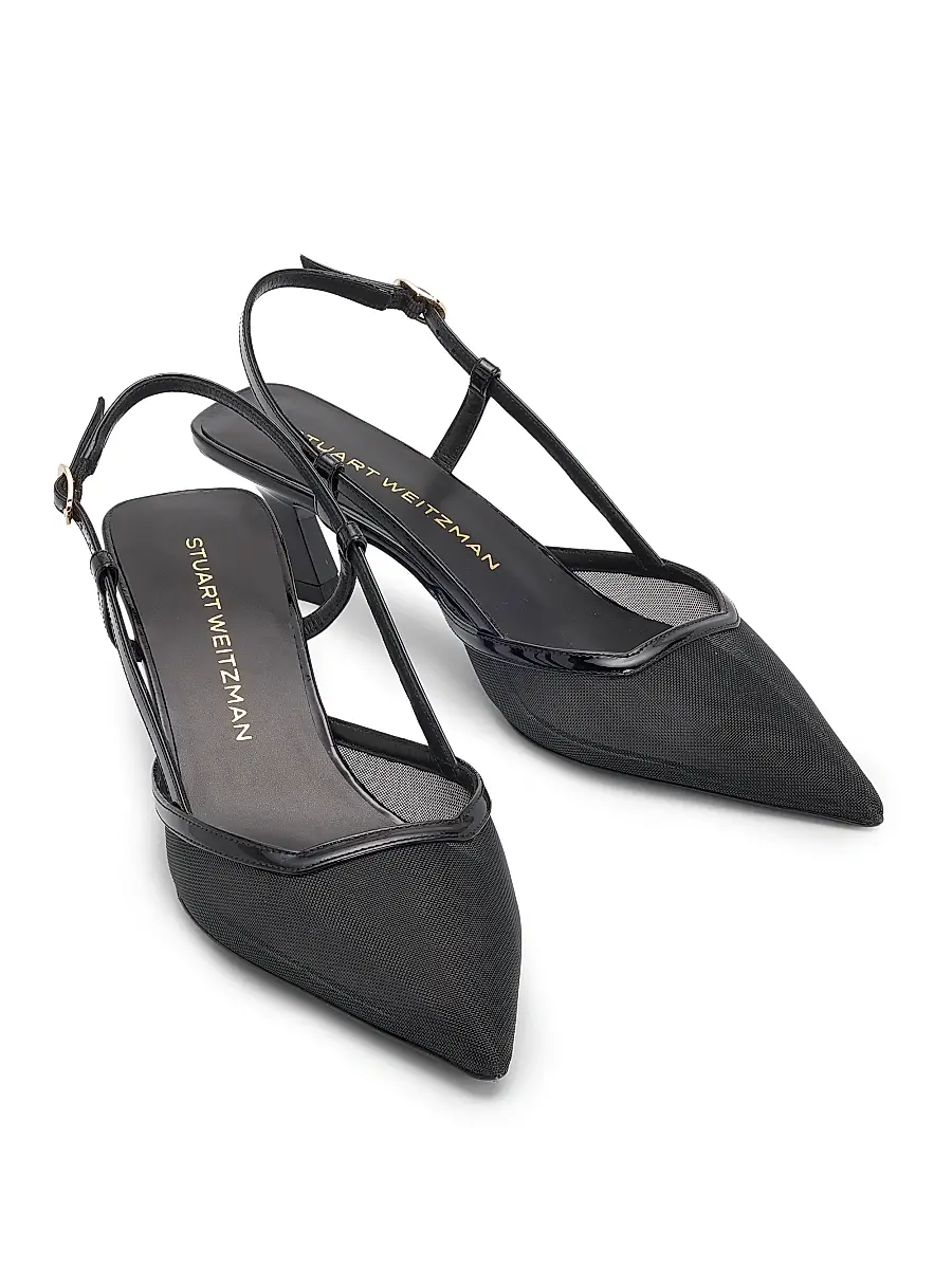 Stuart Weitzman Women's Vinnie 50MM Mesh Kitten-Heel Slingback Pumps | Thumbnail 2 Stuart Weitzman Women's Vinnie 50MM Mesh Kitten-Heel Slingback Pumps | Thumbnail 2
