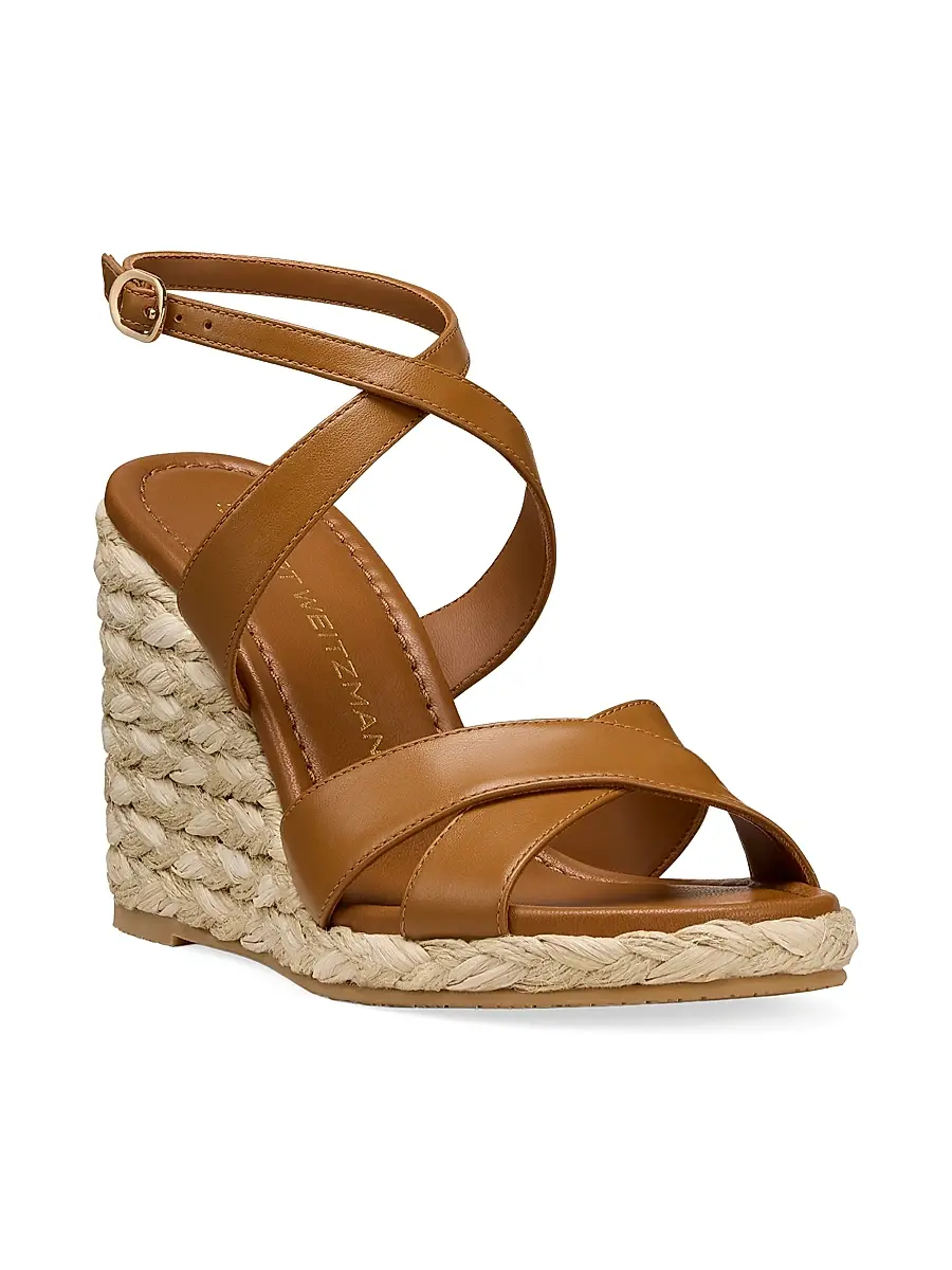 Stuart Weitzman Women's Alyssa 100MM Leather Wedge Sandals | Thumbnail 2