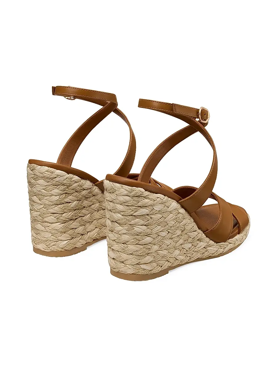 Stuart Weitzman Women's Alyssa 100MM Leather Wedge Sandals | Thumbnail 3