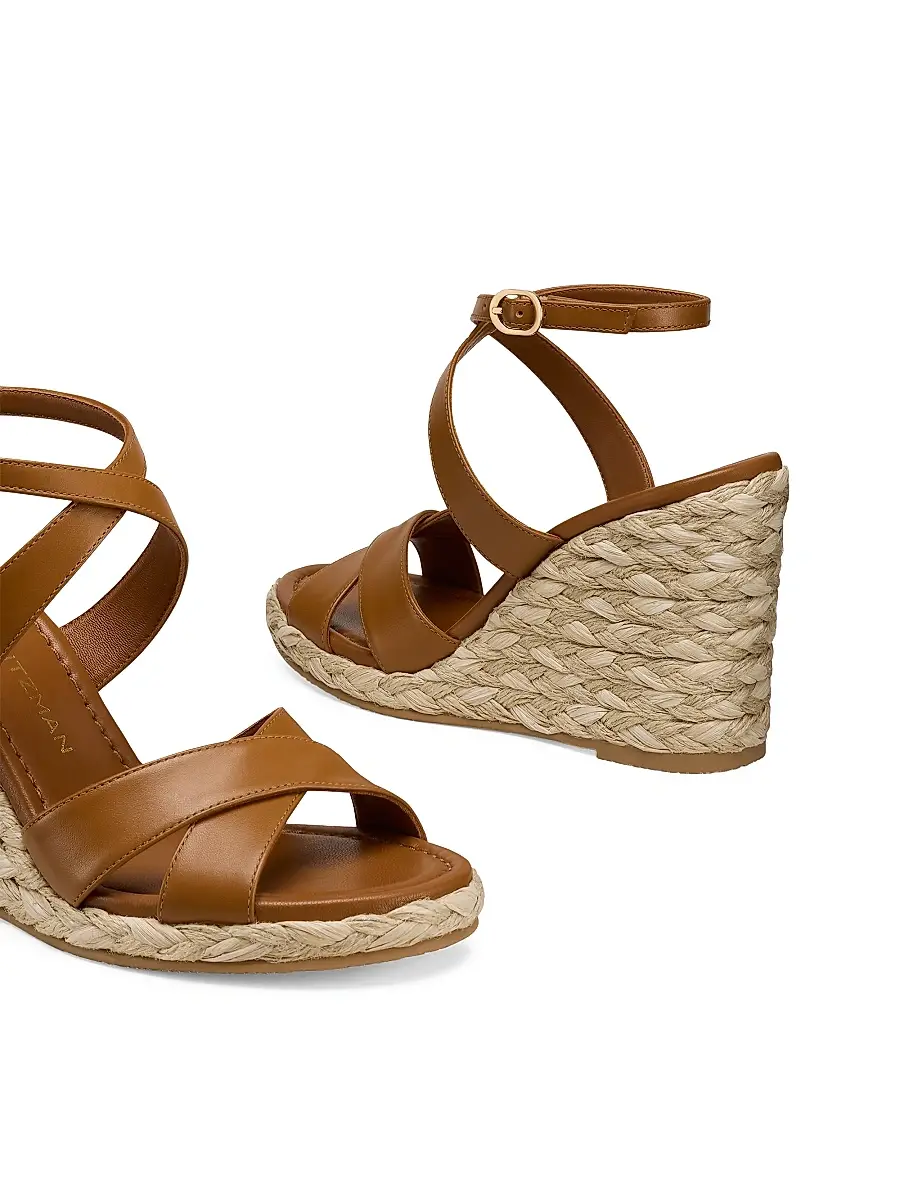 Stuart Weitzman Women's Alyssa 100MM Leather Wedge Sandals | Thumbnail 4
