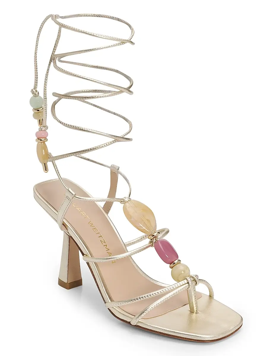Stuart Weitzman Women's Majorca 85MM Beaded Ankle-Wrap Sandals | Thumbnail 2
