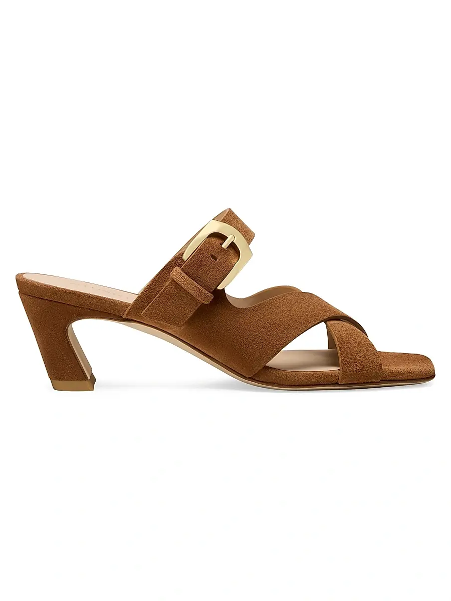 Stuart Weitzman Women's Sai 50MM Suede Block-Heel Sandals - New Camel | Image 1 Stuart Weitzman Women's Sai 50MM Suede Block-Heel Sandals - New Camel | Image 1