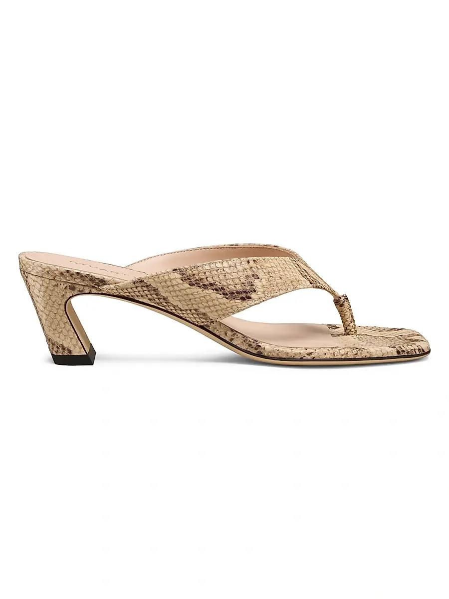 Stuart Weitzman Women's Stassi 50MM Snake Print Slip-On Sandals - Adobe | Image 1 Stuart Weitzman Women's Stassi 50MM Snake Print Slip-On Sandals - Adobe | Image 1