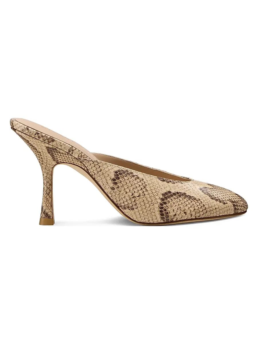 Stuart Weitzman Women's Madison 5MM Snake-Print Leather Mules - Adobe | Image 1 Stuart Weitzman Women's Madison 5MM Snake-Print Leather Mules - Adobe | Image 1
