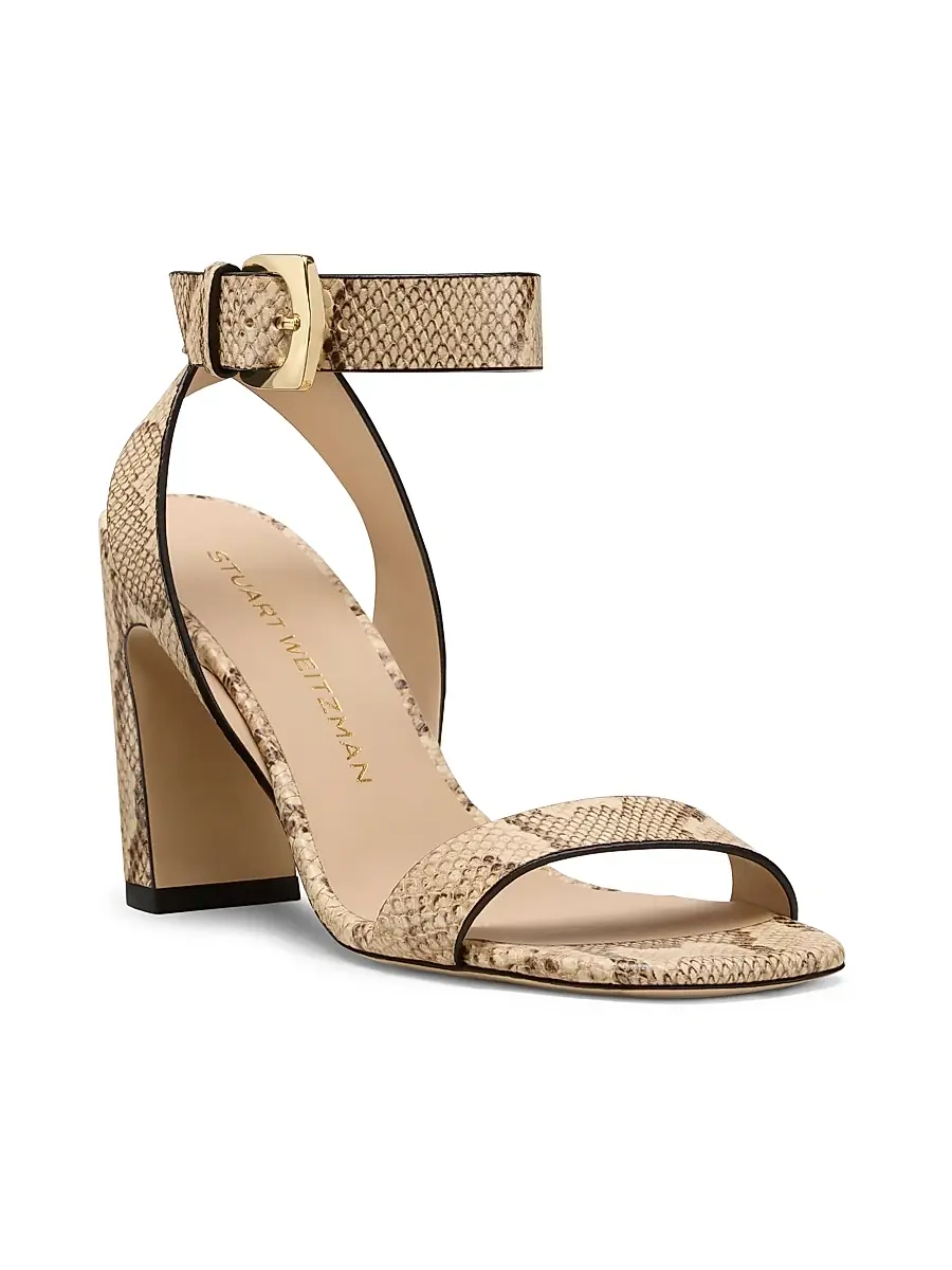 Stuart Weitzman Women's Sai 85MM Snakeskin-Embossed Leather Sandals | Thumbnail 2